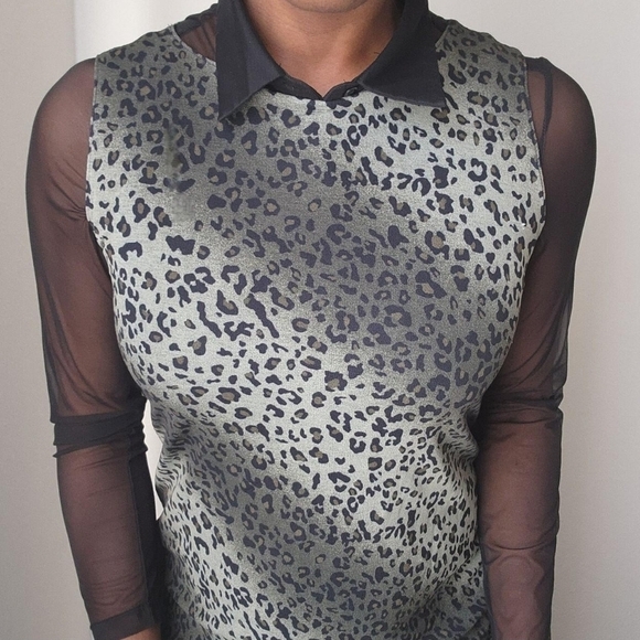 Vintage 1990s Mesh Midi Dress Leapord Print - Picture 2 of 4